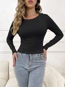 INAWLY Solva 女士實色短身t恤 - 黑色 - 查看 4