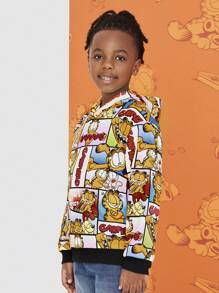 GARFIELD | SHEIN Tween Boy Casual Cartoon Patchwork Print Drop Shoulder Loose Hoodie Sweatshirt - Multicolor - View 6