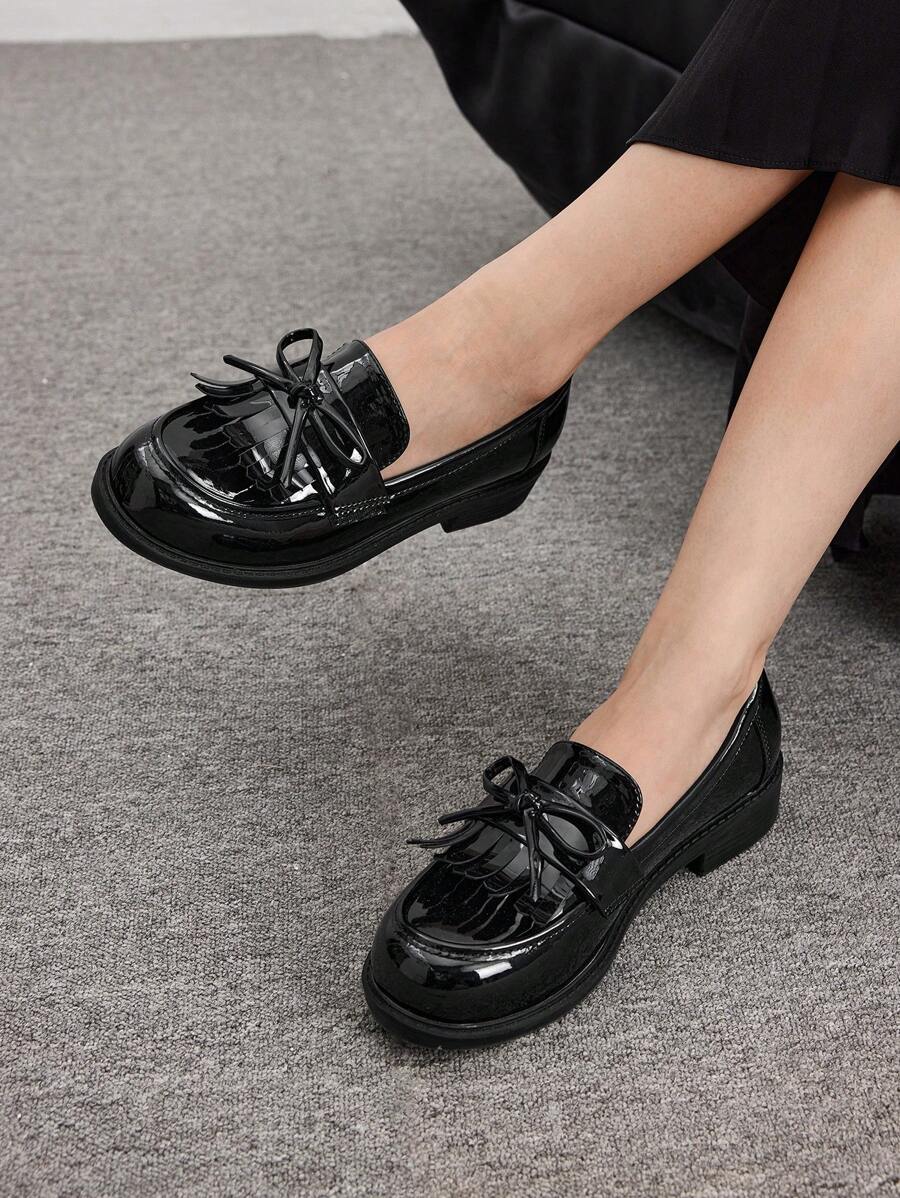 CUCCOO BIZCHIC Giày lười đế bằng buộc nơ bướm thường ngày cho nữ, trang trí mùa thu - màu đen - Xem 1