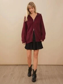 WESTFADE 圣诞毛衣 双拉链 长款 落肩 前拉链 长袖 开衫