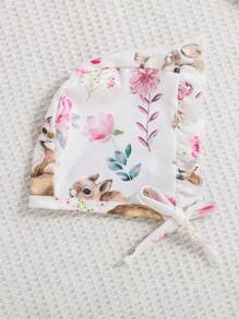 SHEIN 2 Stücke Neugeborenen Blume Muster Langarm Romper mit Mütze, lässiger und stilvoller Homeoutfit