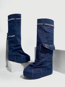 Sugerpunk Giày bốt đế dày có khóa kéo phong cách Punk cho ngày lễ Giáng sinh và năm mới Valentine - Màu xanh lam - Xem 5