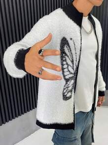 Manfinity EMRG Men's Butterfly Pattern Contrast Color Long Sleeve Casual Cardigan, Autumn/Winter