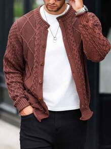 Manfinity Homme Men's Plain Long Sleeve Single Breasted Casual Cardigan, Autumn/Winter - Camel - View 5