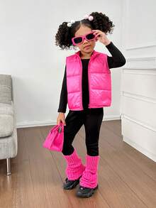 SHEIN 3 件套年轻女孩立领加垫背心、修身针织 T 恤和修身针织长裤，温暖冬季服装 - 彩色 - 查看 6