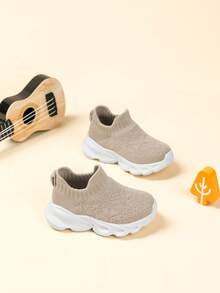 婴儿厚底图案袜子鞋，百搭一脚蹬运动鞋 - 卡其色 - 查看 2