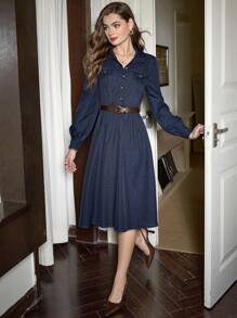 Vintamour Robe chemise vintage élégante pour femmes avec col chemisier, manches longues et poches. Robe évasée décontractée et business casual avec ceinture. Vêtements d'hiver pour femmes, chemise à manches longues, tenue de Thanksgiving, tenues d'hiver, vêtements de Noël, robes de Noël à manches longues, robe de Noël, robe de Noël, vêtements de Noël, robe de réveillon du Nouvel An, robe de Thanksgiving, robe d'hiver à manches longues pour les fêtes