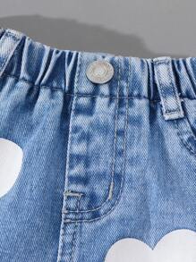 2 件装女婴心形印花休闲舒适假日浅蓝色服装 - 淺色水洗藍 - 查看 4
