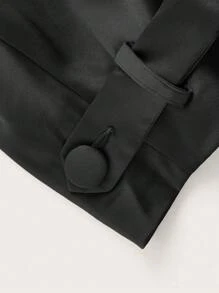 SHEIN BAE 大码秋季优雅女式机场商务缎带长款宽松棕色风衣 - 黑色 - 查看 10