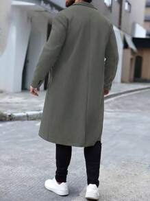 Manfinity Mode 男士休闲翻领拼布口袋双排扣大衣，秋冬款 - 深灰色 - 查看 2