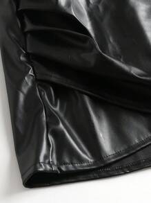 不对称荷叶边迷你裙，显瘦显长，休闲日常穿搭 - 黑色 - 查看 5