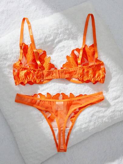 Maple Leaf Geborduurde Mesh Verleidelijke Lingerie Set Women view 2