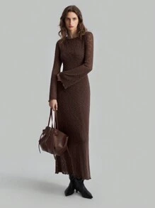 Ontre 2025 春季新款女装，舒适针织面料露背可调节肩带连衣裙，咖啡色休闲度假/返校长裙 - 咖啡棕 - 查看 2