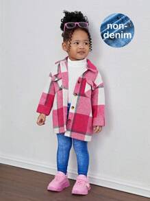 SHEIN 3pcs Baby Girl Plaid Shirt, Knit Sweater And Pants Set, Cute Outfit For Autumn/Winter - Red - View 1