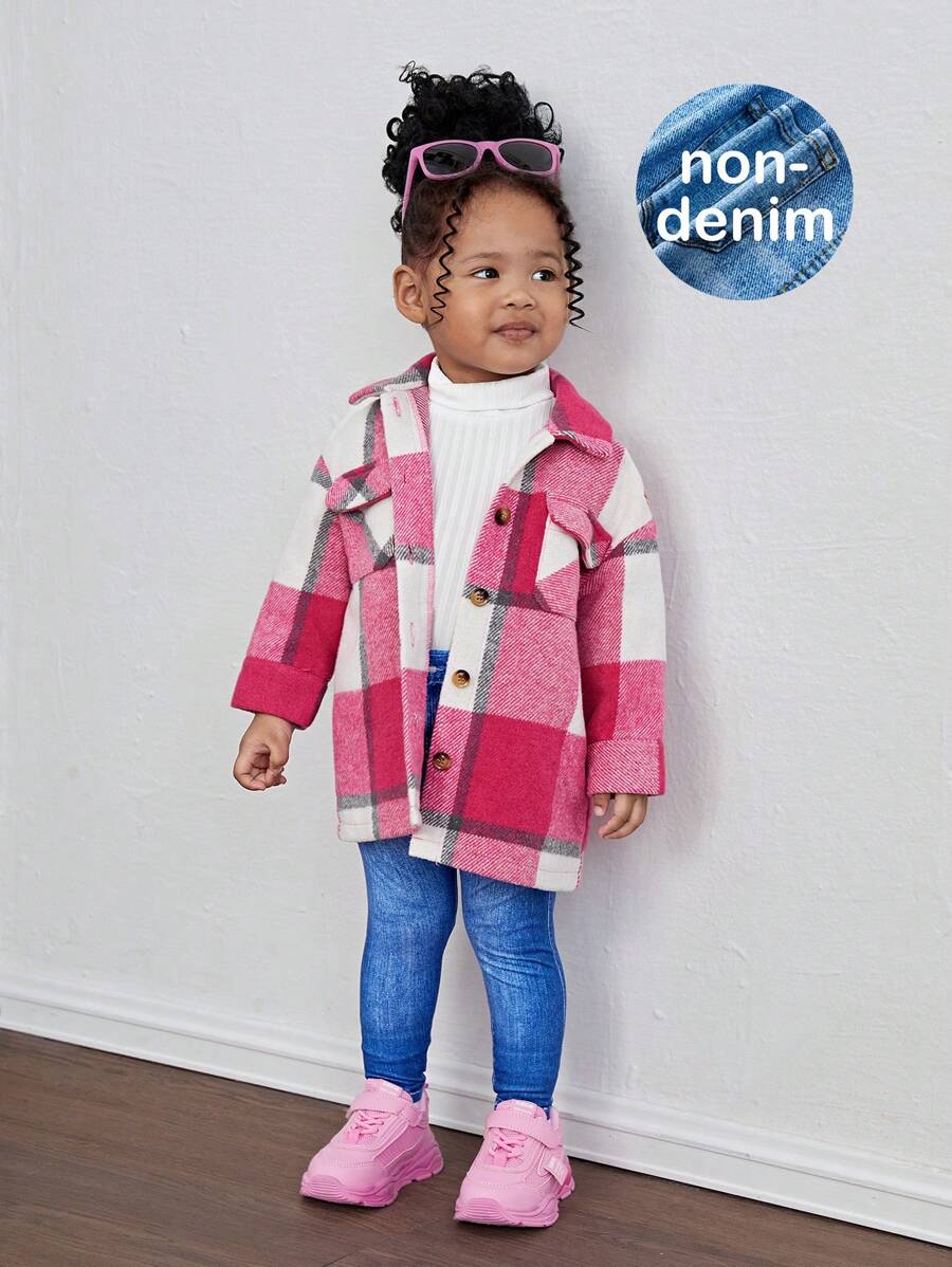 SHEIN 3pcs Baby Girl Plaid Shirt, Knit Sweater And Pants Set, Cute Outfit For Autumn/Winter - Red - View 1