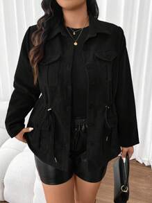 SHEIN Frenchy Plus Flap Pocket Dragsko Midjejacka,Barnfit,Barn - Svart - Visa 5