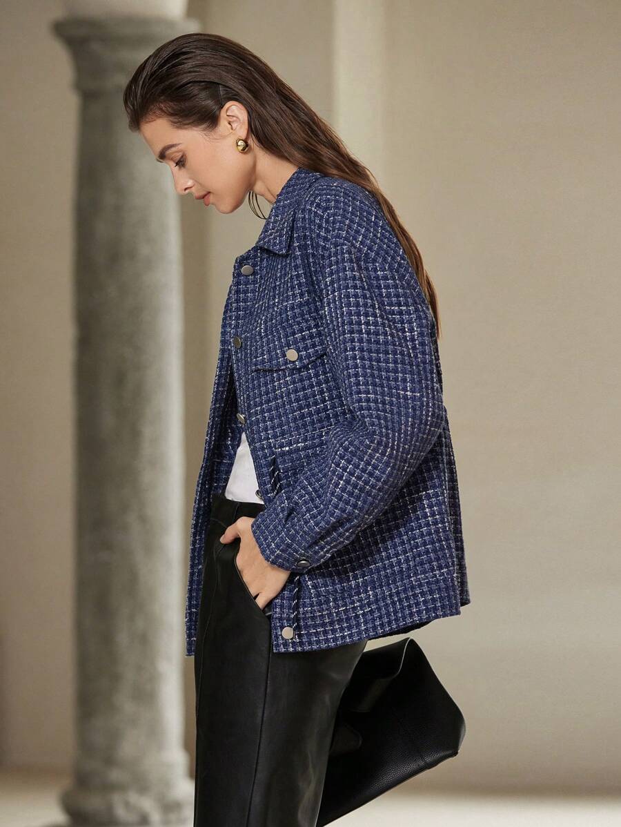 GENKIRA 1 pieza Chaqueta con cintura ceñida de manga larga de moda para uso diario - Azul Marino - Ver 1