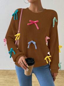 Chiquease Pull ample à épaules tombantes avec nœud décoratif, pour usage quotidien décontracté. Automne/Hiver