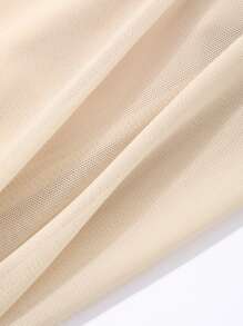 DAZY Women's Off Shoulder Solid Color Mid-Length Mesh Dress,Elegant Beige Autumn Party Prom Dress,Long Sleeve Birthday New Year Eve Back To School Clothes - Beige - View 10