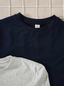 SHEIN 青少年男孩 3 件套休闲简约舒适百搭保暖超划算净色简约圆领 T 恤多件装返校节；文艺复兴；秋季服装；青少年男孩服装机场；鸡尾酒会；秋冬季 - 彩色 - 查看 4