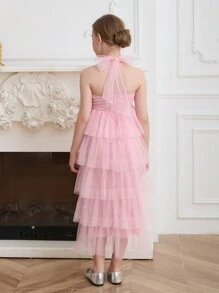 SHEIN Summer Elegant Flower Girl Birthday Party,Masquerade,Prom,Wedding - Pink - View 2