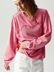 Bohemela Casual Solid Color Knit Long Sleeve Loose Fit Women Hoodie - Hot Pink - View 7