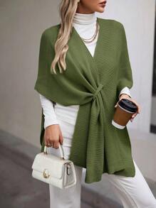 SHEIN LUNE Áo cánh dơi trơn cho nữ, mặc hàng ngày - xanh quân đội - Xem 1