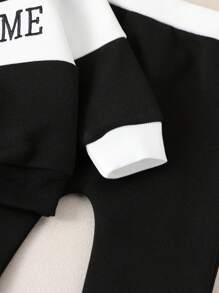 SHEIN Playful Pals 男婴休闲拼色字母刺绣马球领运动衫和运动裤套装，可爱时尚学院风格，适合秋冬穿着、郊游、摄影、派对等。 - 黑色 - 查看 6