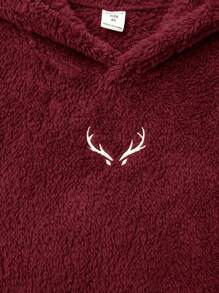 SHEIN Tween Boy Embroidered Two-Sided Fleece Hoodie Pullover, Casual