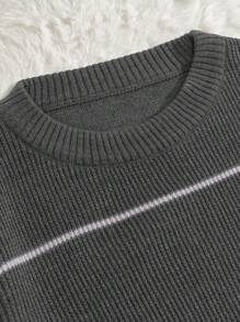 RueChic Men's Classic Slim Fit Striped Knitted Sweater - Dark Grey - View 6