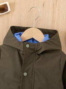 Baby Boy Casual Solid Color Double Pocket Hoodie Jacket, Suitable For Autumn - Army Green - View 3