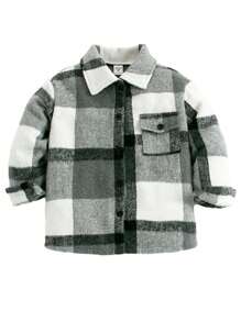 SHEIN Young Boy 1pc Casual American Style Street Chic Fashion Revere Collar Distressed Plaid Thick Front Pockets Regular Cardigan Jacket - Multicolor - View 5