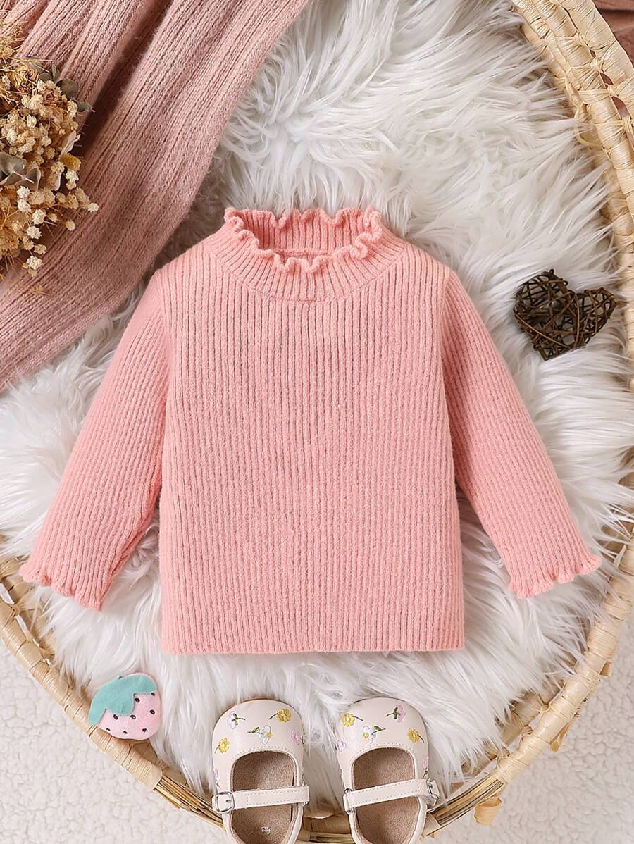 1pc Fashionable & Cute Baby Girl All-Match Knitted Sweater Top - Baby Pink - View 1