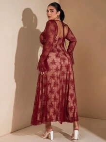 SHEIN BAE 大码女式蕾丝边荷叶边派对夜店连衣裙，甜美性感，适合约会之夜、派对、圣诞节等场合。