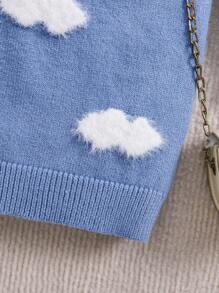 SHEIN Leap Crew Baby Girl Cute Sky And Cloud Print Long Sleeve Sweater Dress For Autumn/Winter - Blue - View 6