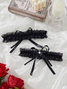 PetitDoll 1 Pair Sexy Diamond Studded Fishnet Leg Garters, Casual Daily Wear