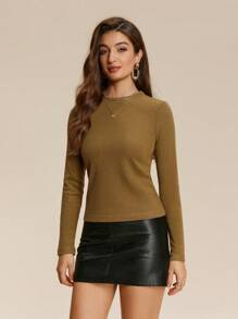Chiquease Women's Solid Color Crew Neck Casual Long Sleeve T-Shirt