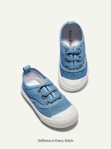 Cozy Pixies 男童蓝色帆布松紧带平底时尚设计舒适休闲运动鞋，适合所有季节的日常运动出游 - 藍色 - 查看 2