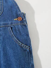 SHEIN Playful Pals 女宝宝可爱休闲洗水牛仔背带裤 - 中等水洗藍 - 查看 6