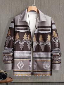 Manfinity Homme Cappotto vintage con stampa geometrica e bottoni anteriori per uomo, soprabito casual colorato da indossare in autunno, regalo adatto per amici, mariti e fidanzati