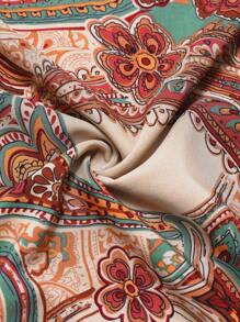 SHEIN LUNE Women Pattern Long Sleeve Shirt With Rolled-Up Sleeve Cuffs Peplum Top - Multicolor - View 6