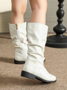 Botas blancas para niños, zapatos de invierno para niñas, botas para niños con cremallera lateral - Blanco - Ver 4
