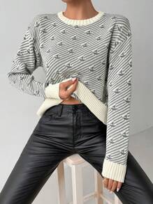 Chiquease Women Casual Everyday Boat Pattern Crew Neck Sweater, Autumn/Winter