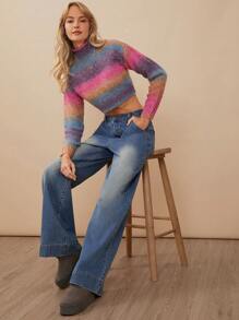 WESTFADE Premium Denim Baumwoll getönte weit geschnittene Jeans