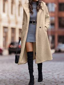 Women Solid Color Button-Up Long Sleeve Long Length Casual Regular Jacket For Everyday Wear