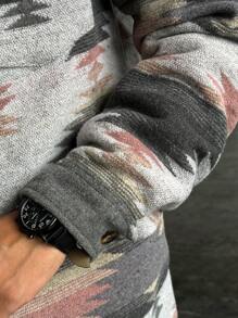 Manfinity Homme Men's All-Over Print Long Sleeve Button Front Pocket Shacket, Men Printed Button Up, Men Graphic Button Up, Men Shirts Streetwear - Multicolor - View 4