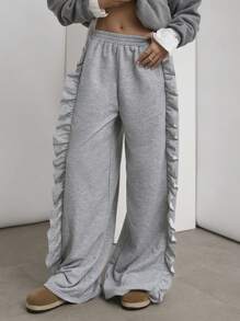 COSMINA Damen Lässig Hosen mit einfarbigem Rüschensaum, Alltagsmode