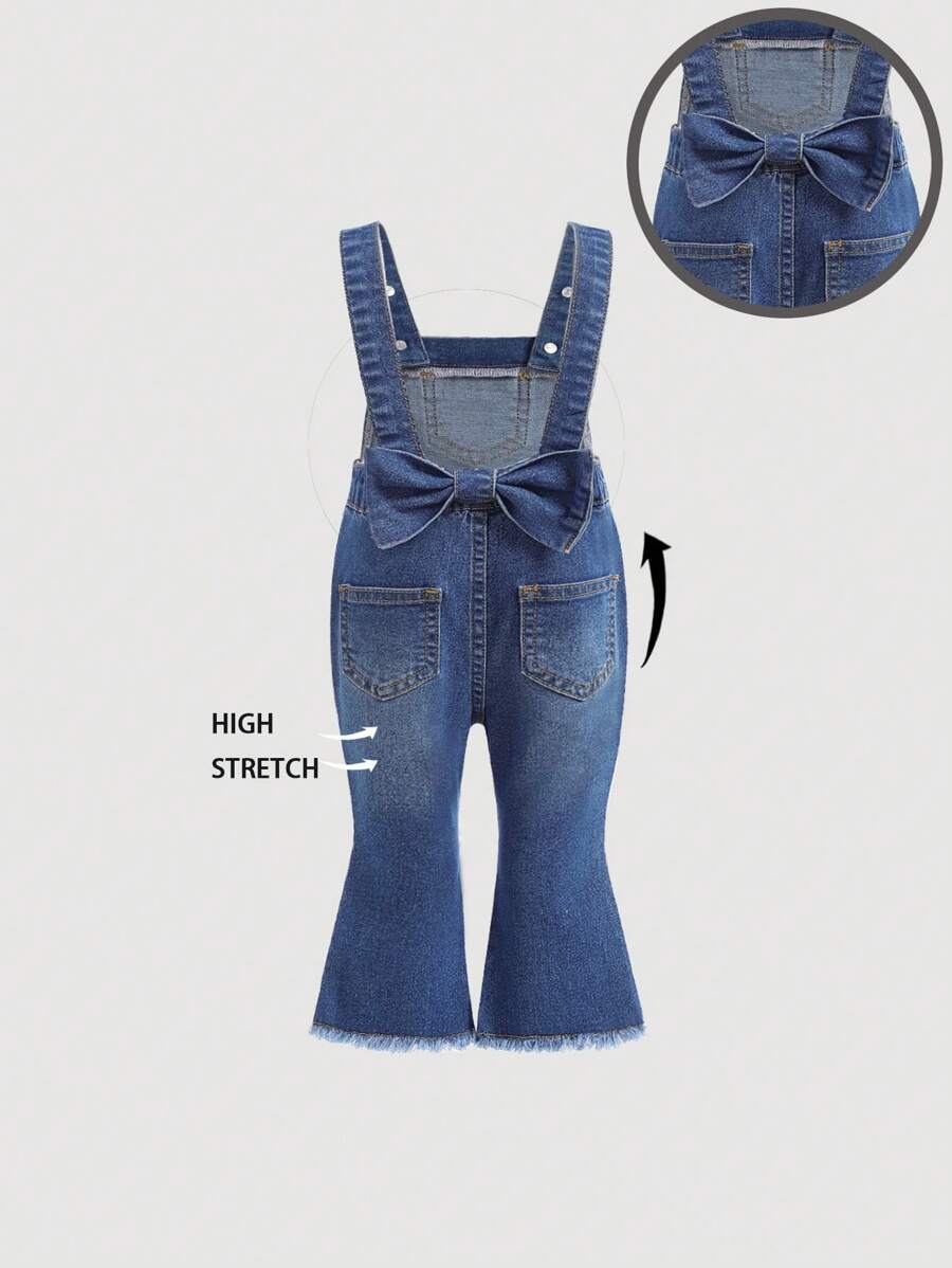 SHEIN Baby Girl Cute Blue Denim Bow Overalls Flared Pants