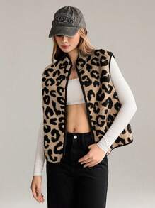 SHEIN Unity New European & American Style French Design Faux Shearling Leopard Print Women Jacket - Multicolor - View 1