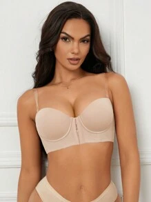 1pc Comfortable Front Button-Up Liftup Bra, Underwire Supports & Lifts, Adjusting Size